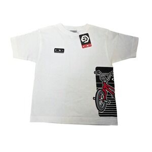 Vintage Ocean Pacific OP Boys Trick Bike BMX Graphic T-Shirt White Size 5 NEW